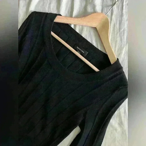 Spense Women’s Black Ribbed Preppy Classic Knit Normcore Midi Dress Medium - Picture 9 of 12